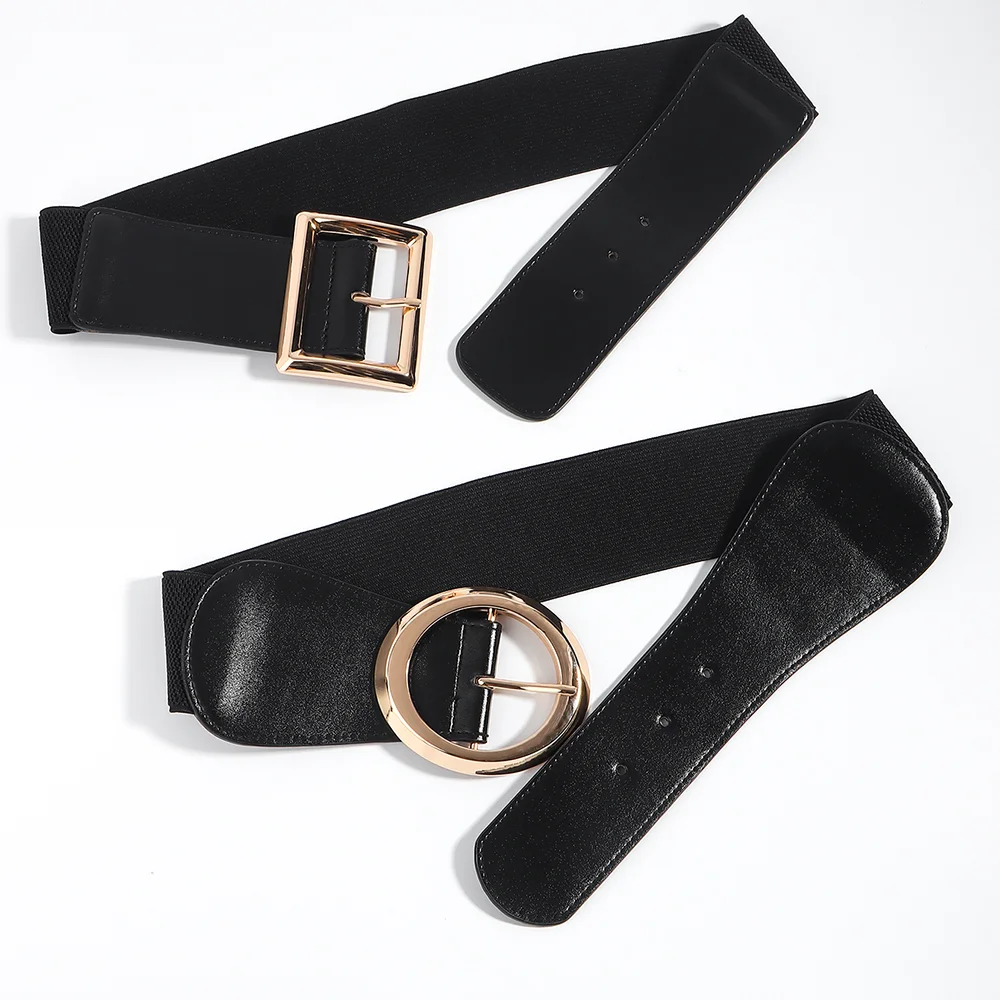 Women's Simple Metal Pin Buckle Black Elastic Waist Belt Slim Accessory Belt