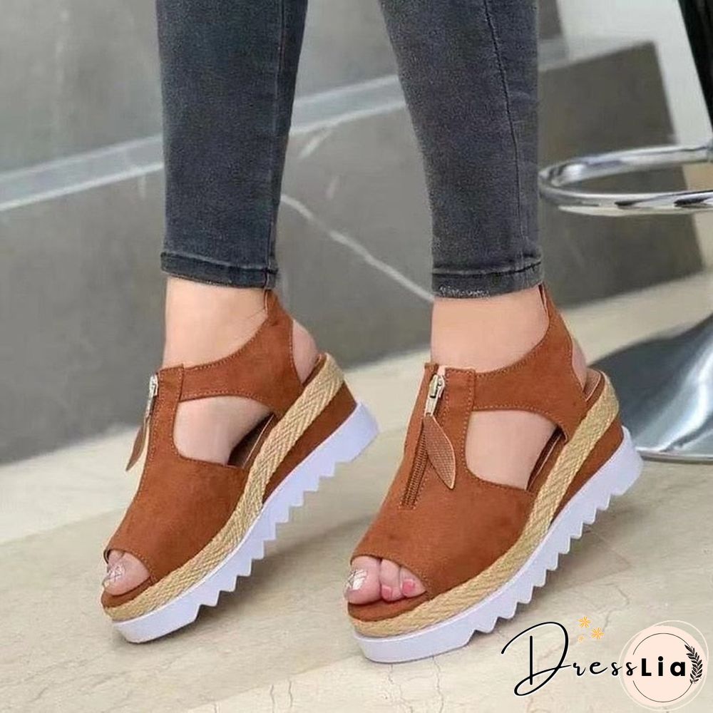 Summer Sandals Women Solid Color Open Toe Casual Ladies Flats Non-Slip Zipper Vintage Female Shoes Fashion Chaussure Femme