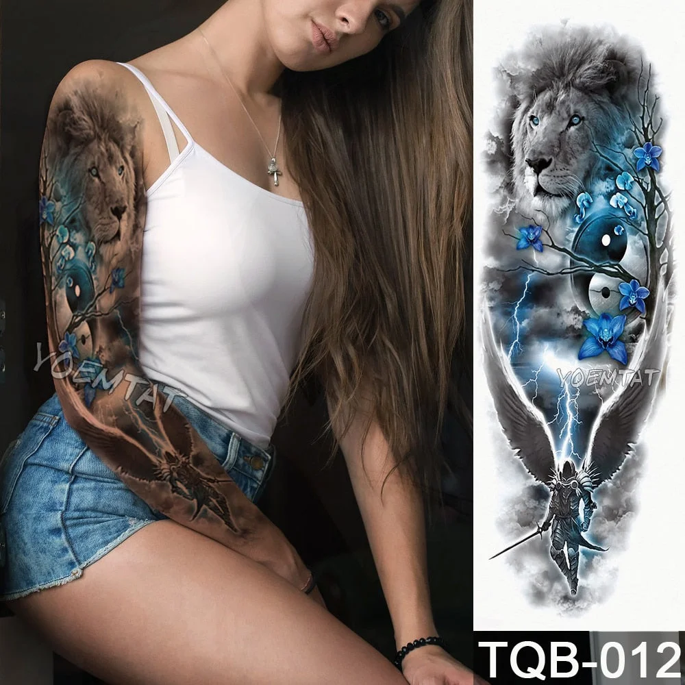 Large Arm Sleeve Tattoo Ninetales Sakura Cat Demon Waterproof Temporary Tatto Stickers Japanese Body Art Full Fake Tatoo Women