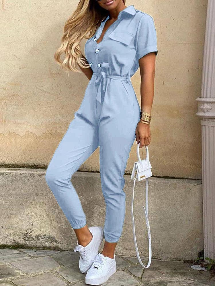 Women Half Sleeve V-neck Solid Color Dress