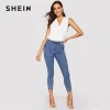 SHEIN Classy V-Neck Sleeveless Solid Women Tops And Blouses 2019 Summer Casual Fashion Lady Streetwear Tank Top Blouse 