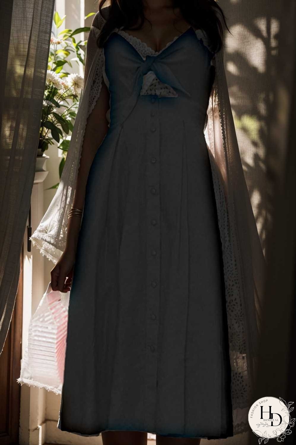 floral v neck tie spaghetti strap beach midi dress