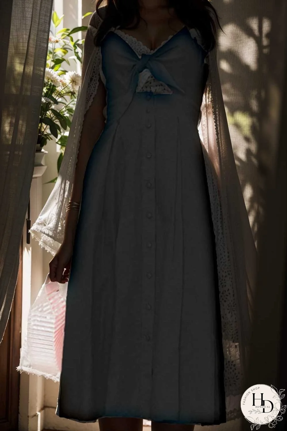 floral v neck tie spaghetti strap beach midi dress