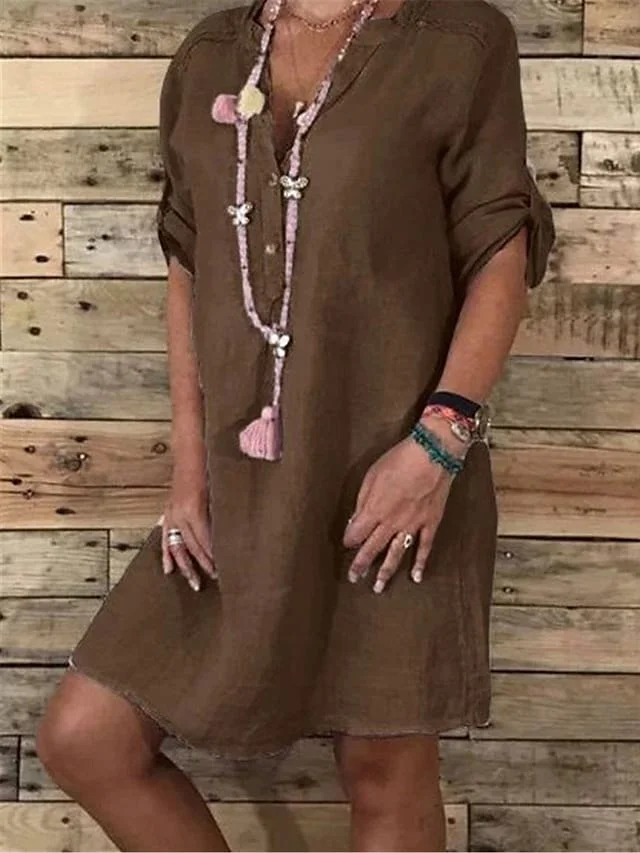 Women's Shirt Dress Casual Dress Midi Dress Outdoor Daily Polyester Basic Casual Shirt Collar Button Long Sleeve Summer Spring Fall 2023 Loose Fit White Yellow Sky Blue Pure Color S M L XL 2XL | IFYHOME