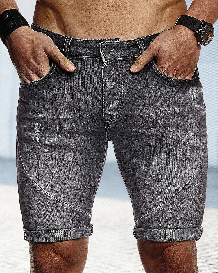 Thin Fashion Cut-out Blue Denim Shorts