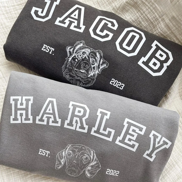 Custom Dog Portrait Sweatshirt - Personalized Varsity Hoodie with Pet Photo