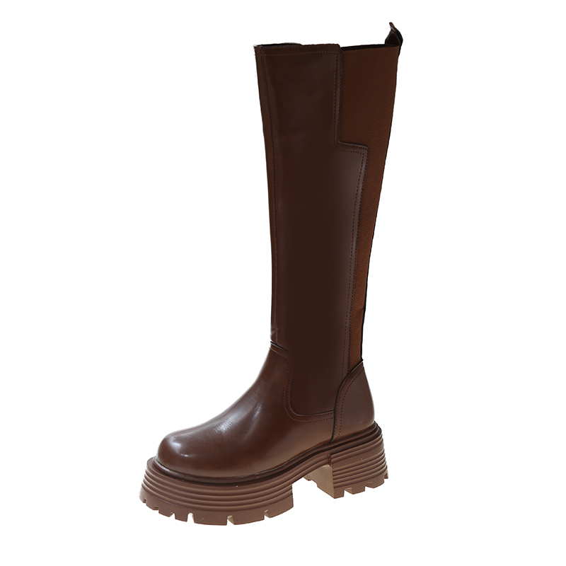 GOOSHOE Thick Soled Anti-Skid Rubber High Riding Boots Side Zipper Mesh Lining Women's Knee High Boots