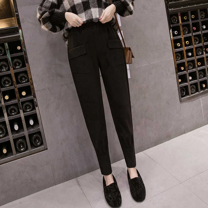 Toloer Toloer Pants Female Fall 2024 New Woolen Pants High Waist Slacks Loose Show Thin Radish Small Feet Tied Leg Pants-Outfit Ideas