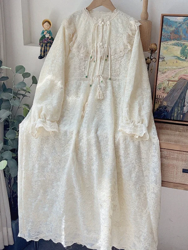 Women's Lace Long Sleeve Scoop Neck Maxi Dress