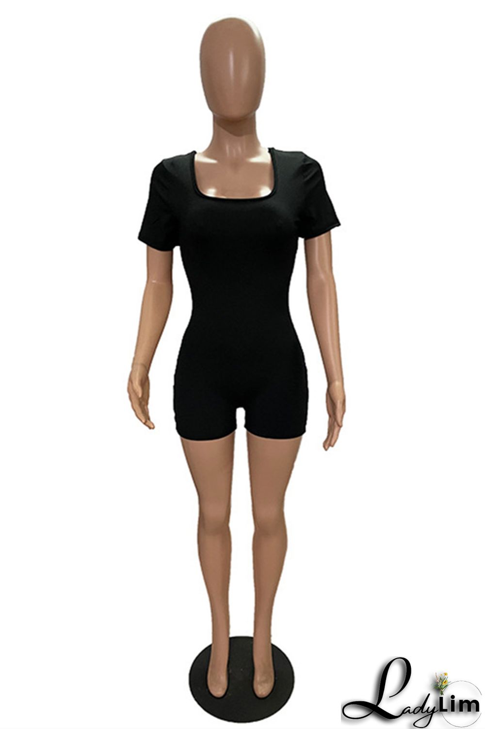 Black Fashion Casual Solid Bandage Backless U Neck Skinny Romper