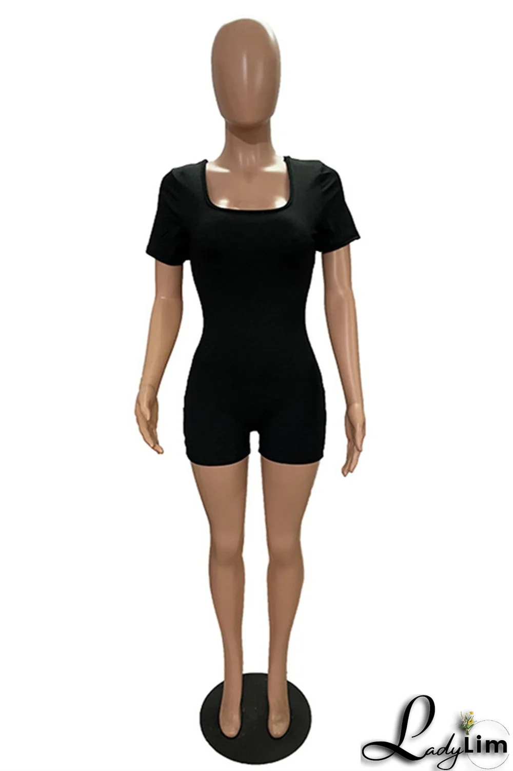 Black Fashion Casual Solid Bandage Backless U Neck Skinny Romper