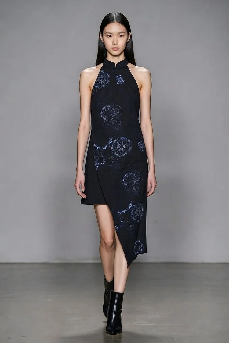 *LLND Wrap Cowl Halter Dress  - 10 Recycled Water Bottles - Black