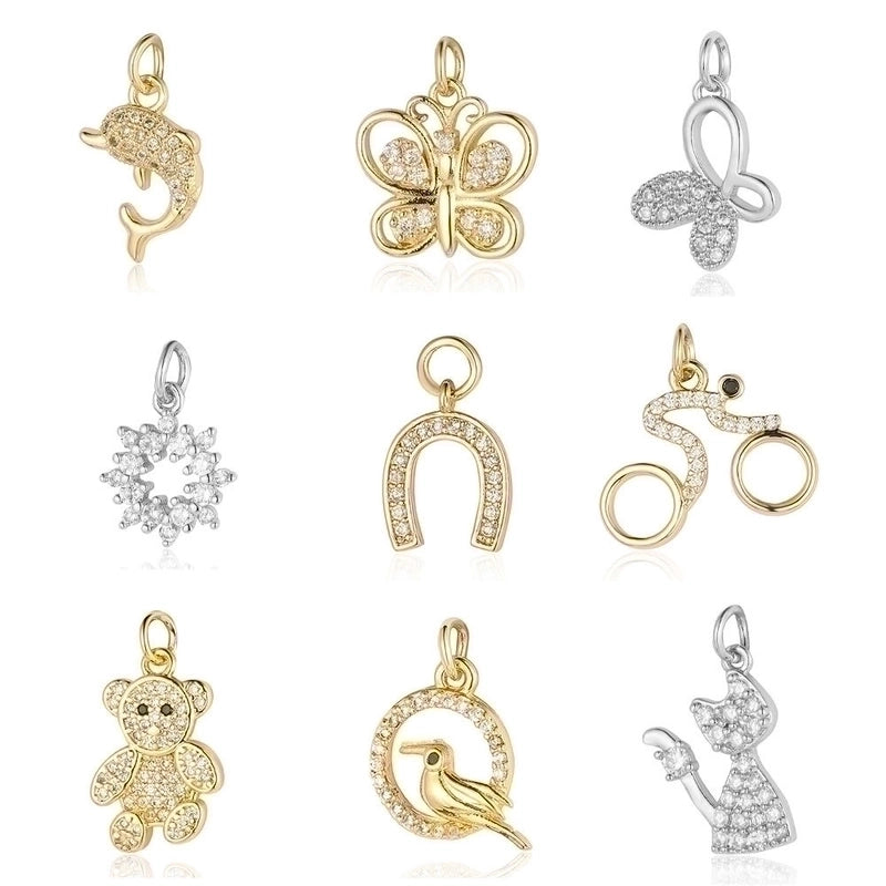 3 Pieces Copper Zircon 18K Gold Plated Dolphin Butterfly