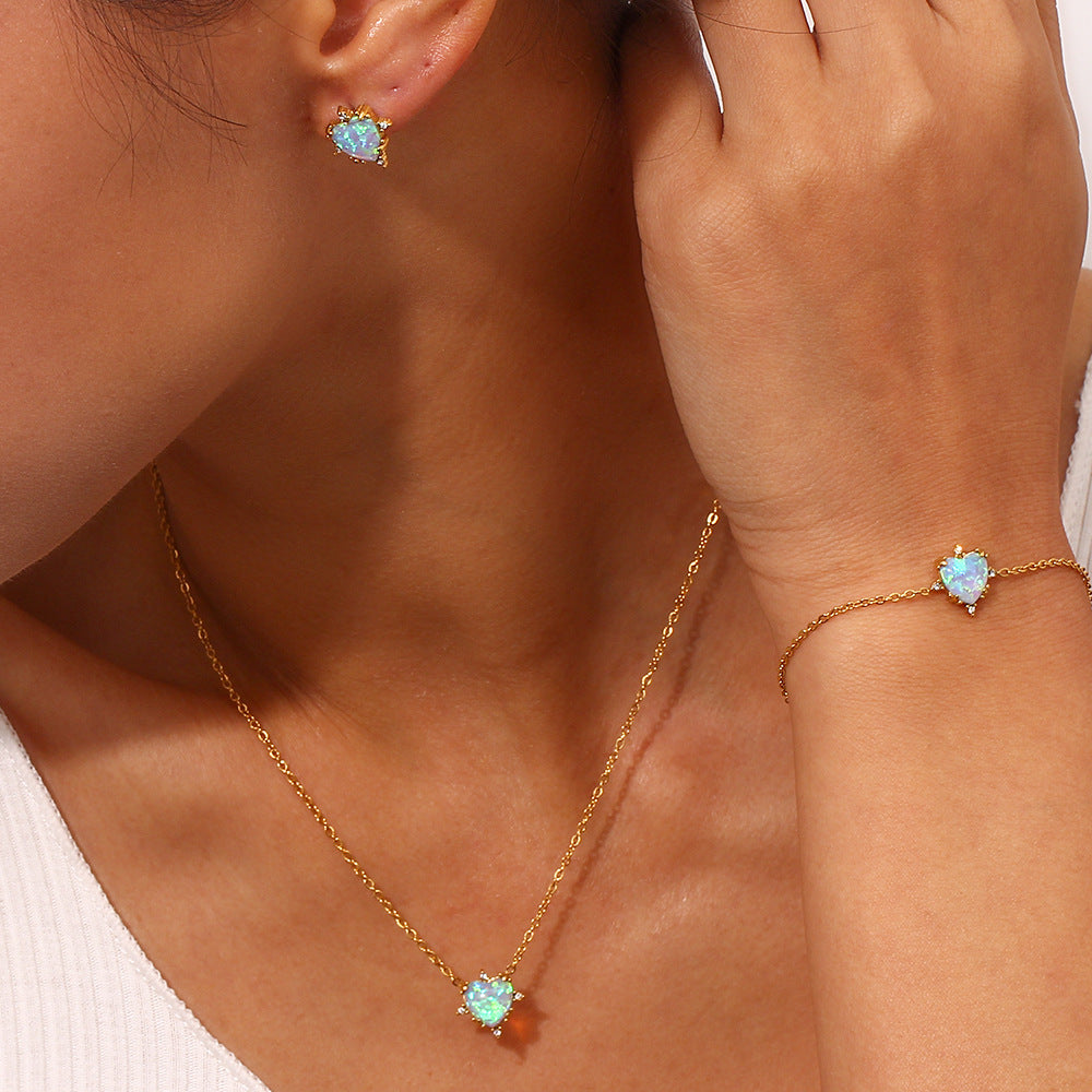 Vintage Fashion Retro Droplet Heart Stainless Steel 18K Gold Plated Jewelry Sets