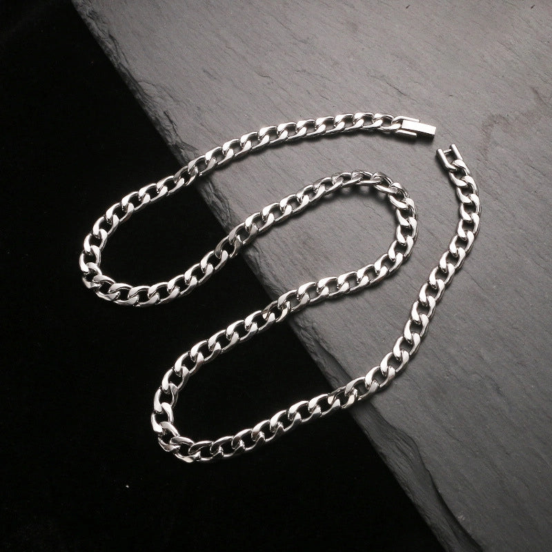 High-grade Titanium Steel Cuban Necklace Men's And Women's Fashion Brand Clavicle Chain Hip-hop Stainless Steel Chain Clothing Accessories