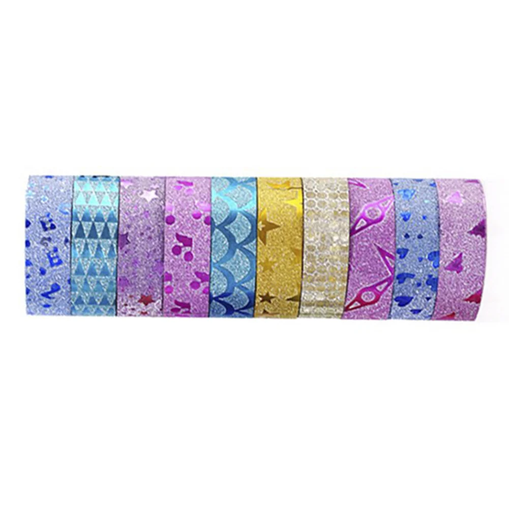 10pcs 3m*1.5cm Pure Color Printing Washi Tape Glitter Luminous Stickers