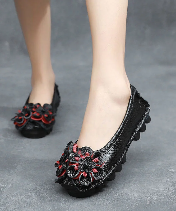 Black Penny Loafers Cowhide Leather Beautiful Floral Penny Loafers