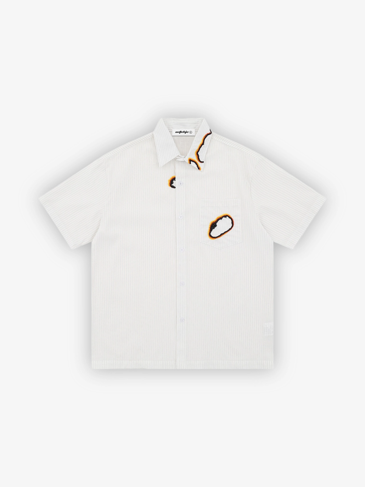 White Act Chic Burnt Hole Embroidered Short Sleeve Shirt Front