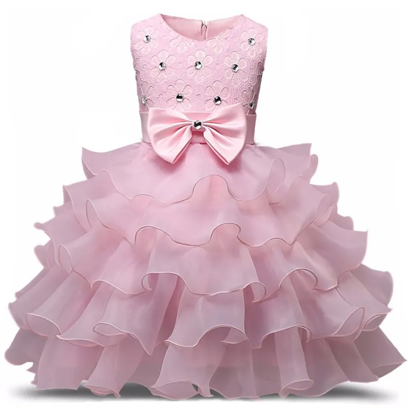 Uveng New Winter Baby Girl Dress 1 year Birthday Dress White Lace Baptism Vestido Infantil Bowknot Princess Dresses for Wedding Party