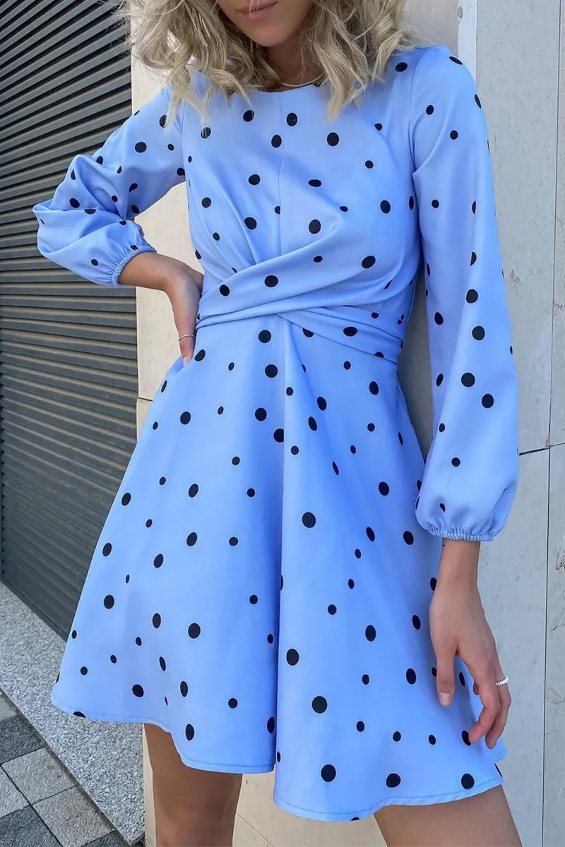 Elegant Polka Dot Split Joint Fold O Neck A Line Dresses