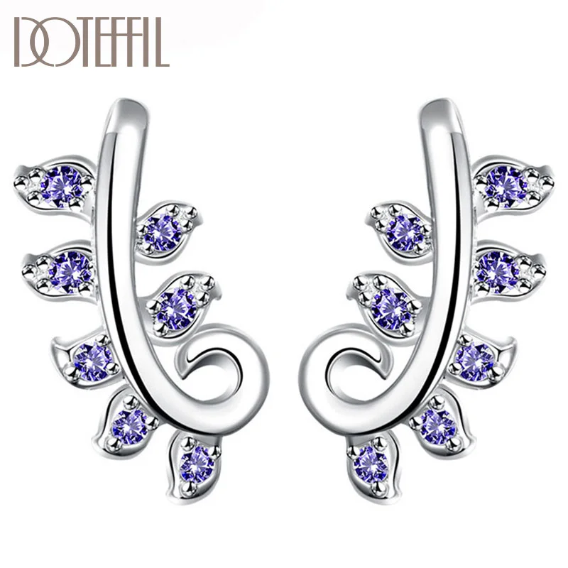 DOTEFFIL 925 Sterling Silver Blue/Purple/White AAA Zircon High Quality Charm Earrings Women Jewelry