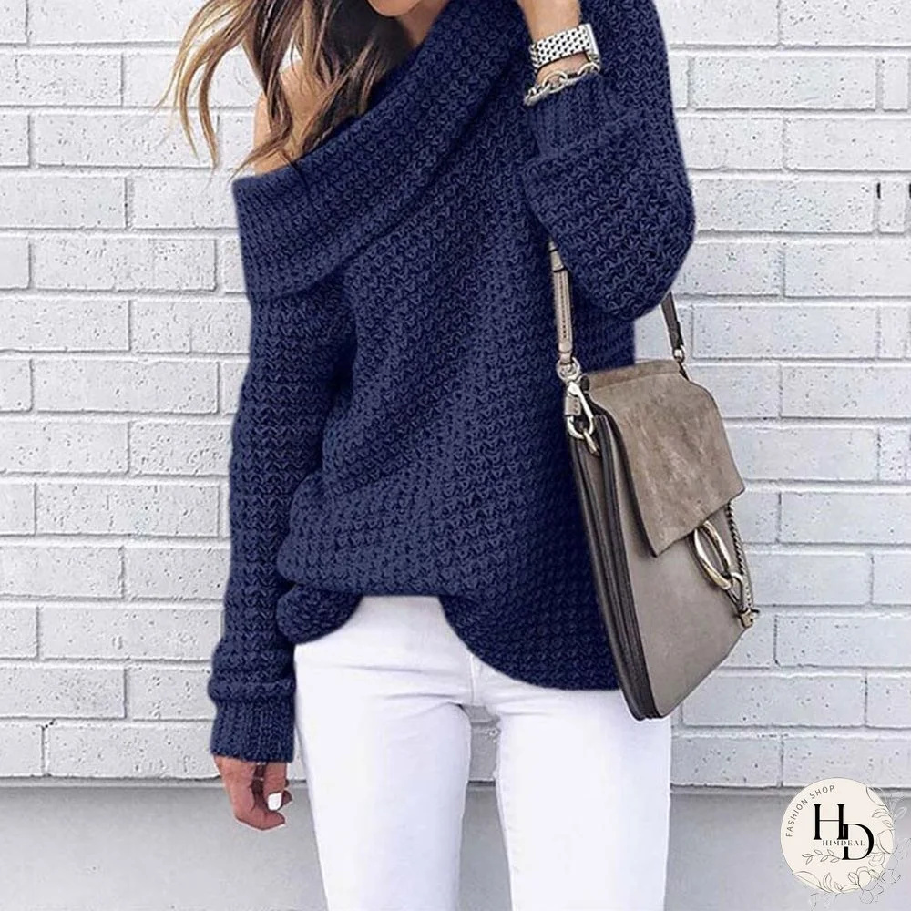 Autumn Off Shoulder Sweater Women Pullover Sweater Warm Winter Knitted Sweater Ladies Long Sleeve Women Loose Sweater Female