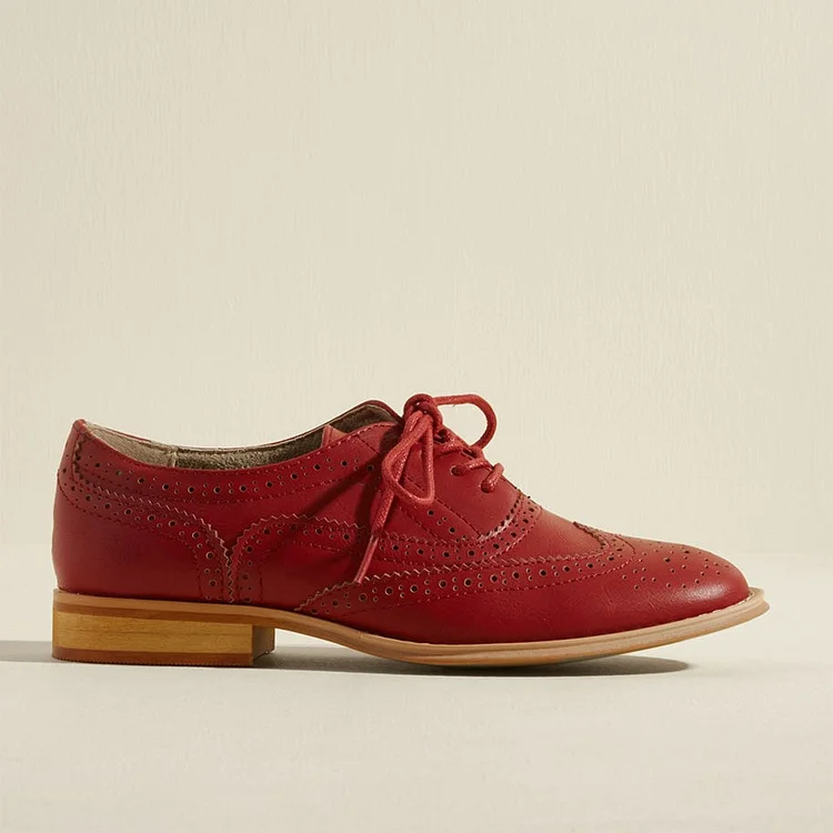 Red Vintage Chunky Heel Brogue Oxfords Vdcoo
