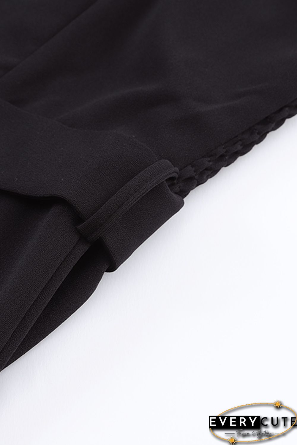 Black Tie Shoulder Smocked Back Side Slit Maxi Dress