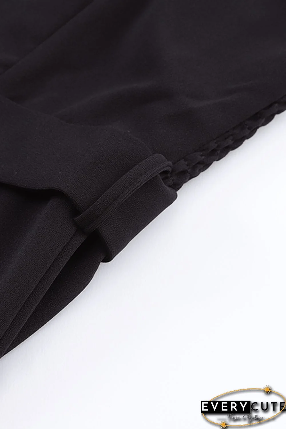 Black Tie Shoulder Smocked Back Side Slit Maxi Dress