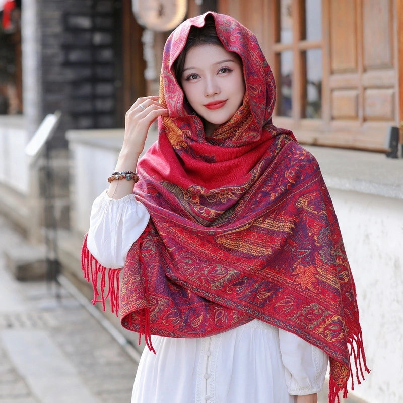 Yunnan Lijiang Tourism New Shawl Ethnic Style Scarf Women’s Retro Cape Thickened Cashmere Scarf
