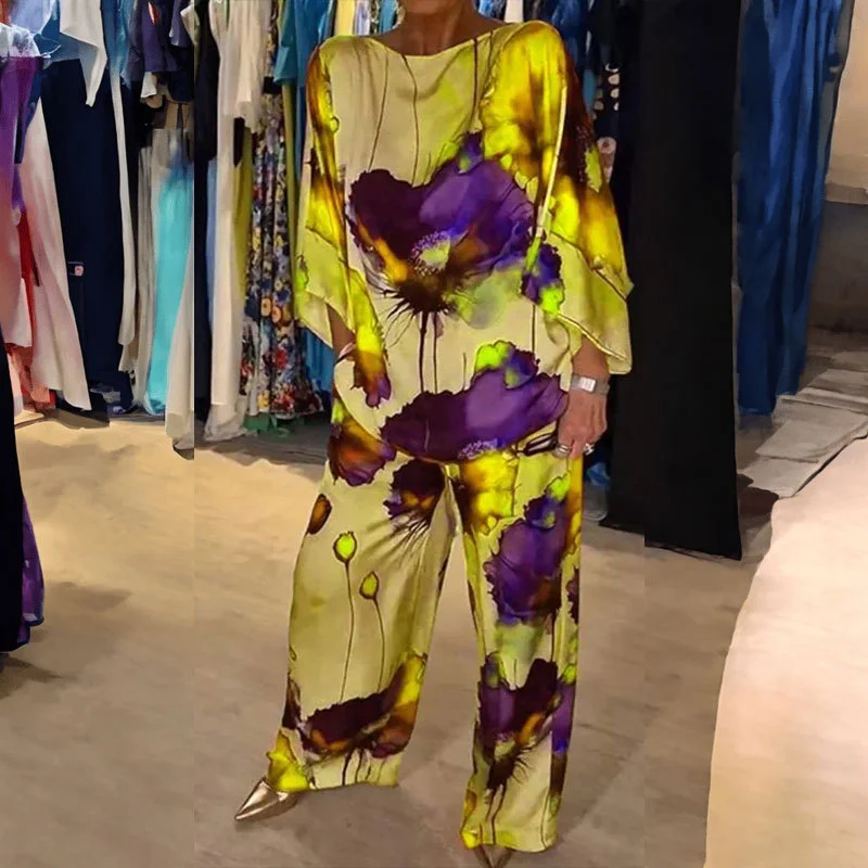 Uveng Uveng 2024 New Women's Wear Elegant Print Casual Top Wide-Leg Pants Fashion Suit