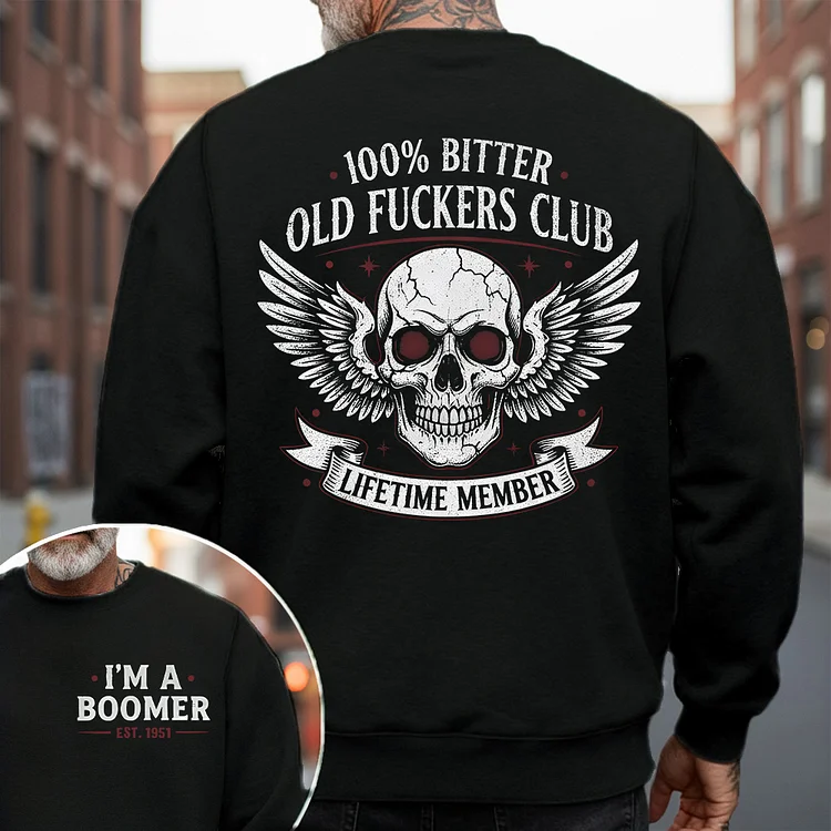 Funny Old Guys Club Crewneck – 100% Bitter Lifetime Member Skull Wings Tee, Hoodie, Custom Year Of Birth Sweatshirt