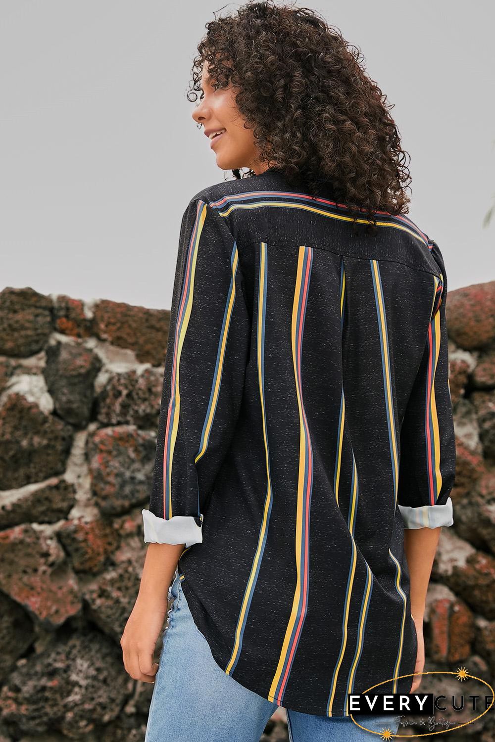 Yellow Charcoal Striped Modern Women Shirt