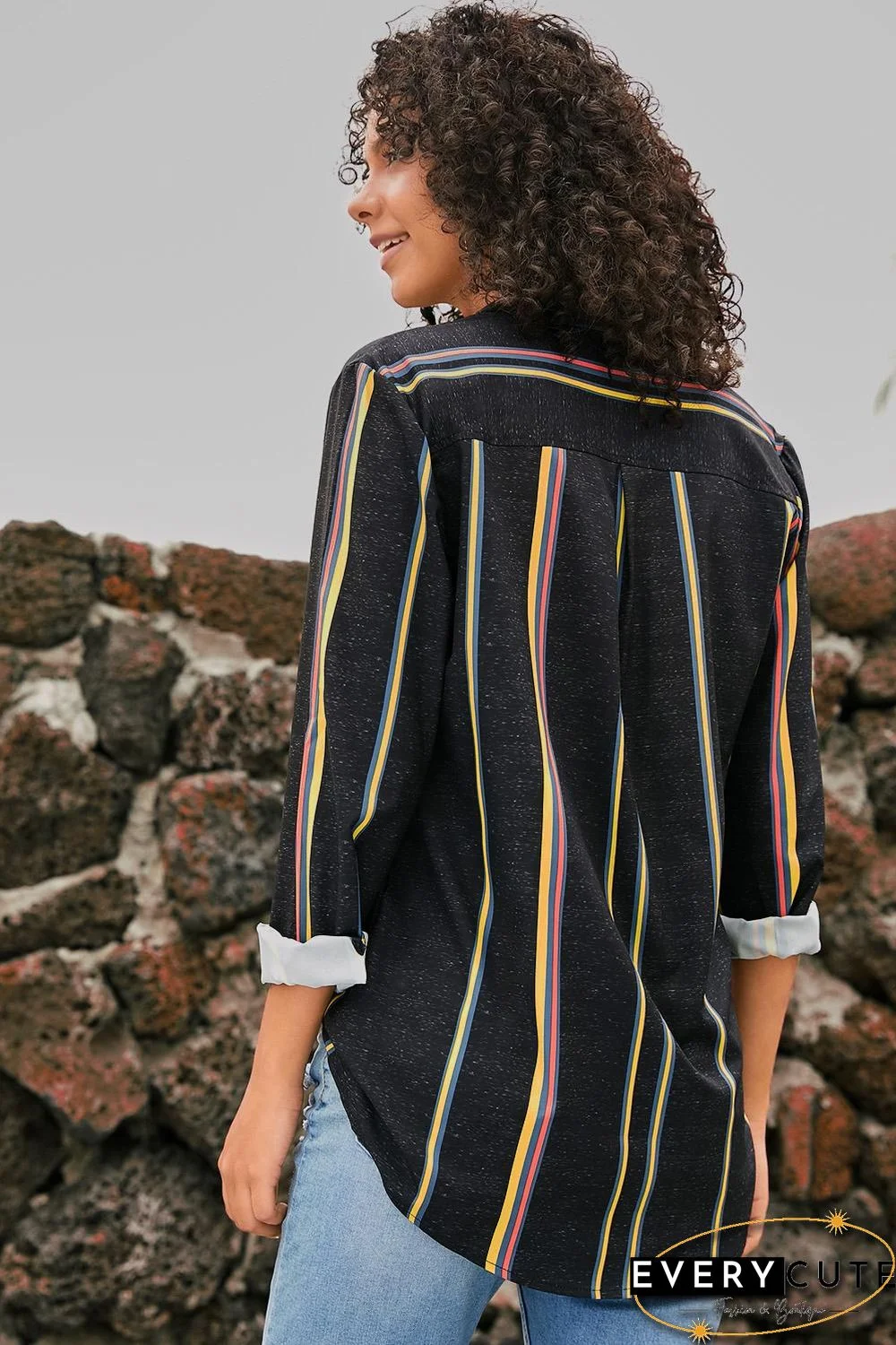 Yellow Charcoal Striped Modern Women Shirt