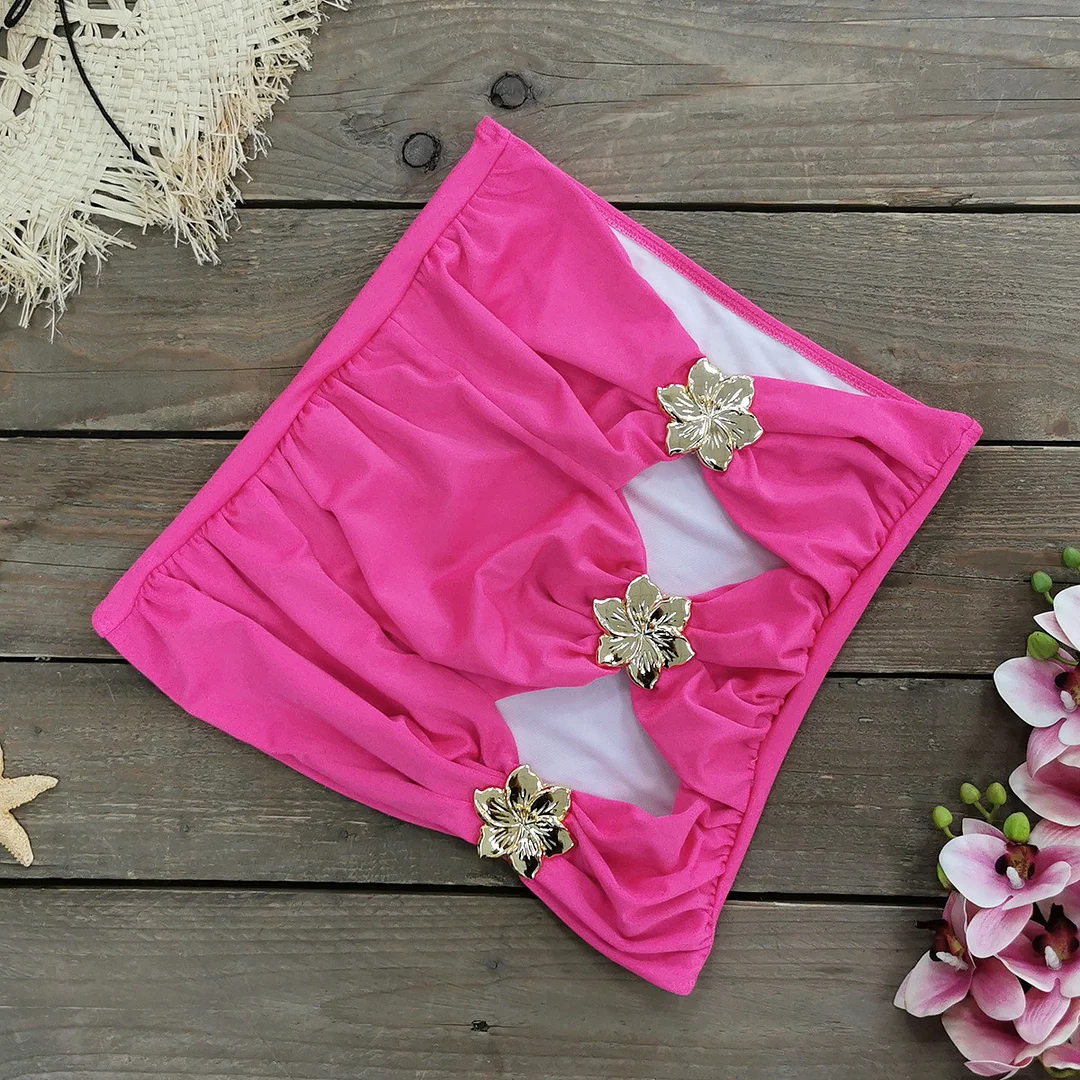 Uveng Solid-Colored Swimsuit Women's 2025 New Short Dress Two Sets Of Hollow Breast Swimsuit Swimsuit