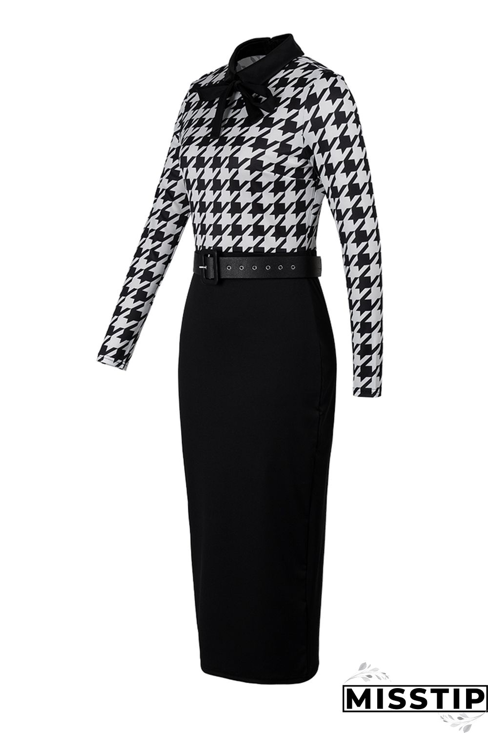 Black khaki Fashion Casual Print Patchwork With Belt Turndown Collar Long Sleeve Dresses