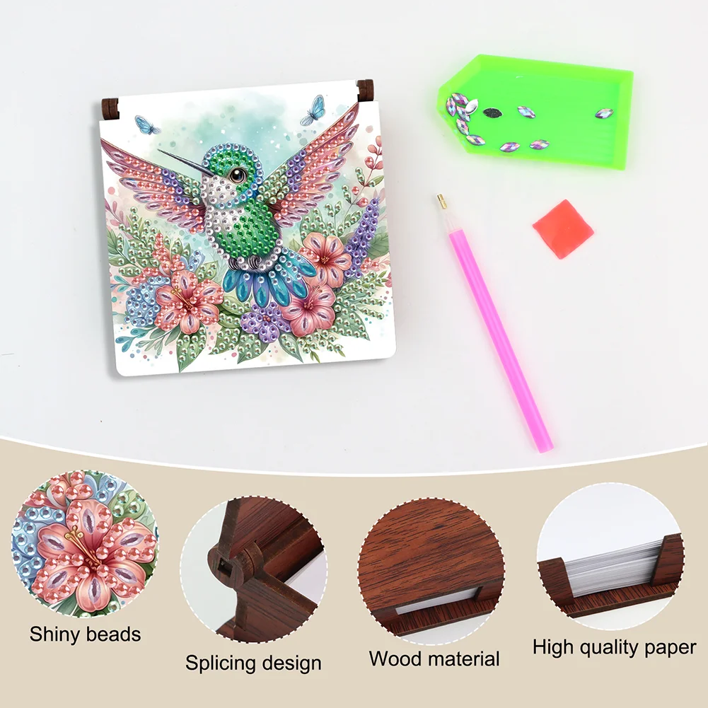 Wood Flower Hummingbird Diamond Painting Memo Pad Holder Mosaic Kit for Home
