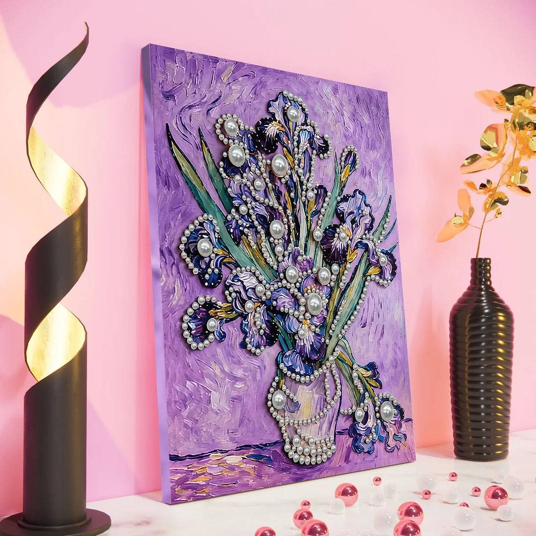 Iris DIY Pearl Diamond Art Painting Kit with Frame 11.81x15.75in Home Decor