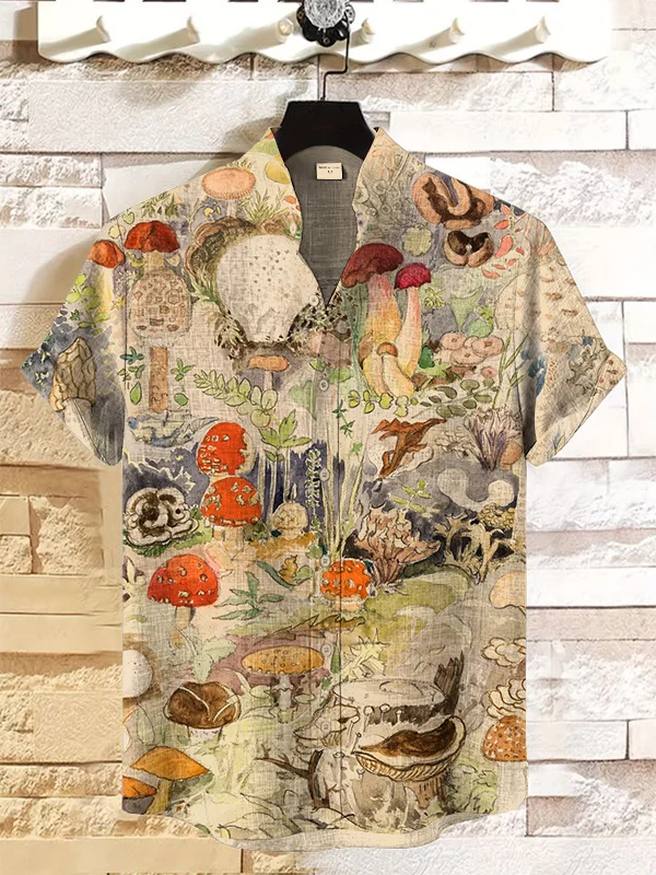 Men's The Types Of Mushroom All Over Print Short Sleeve Casual Shirt