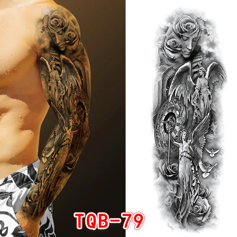 Sdrawing Men Temporary Tattoos Large Arm Sleeve Tattoo Sticker Dragon Tiger Fish Full Skull Totem Wolf Waterproof Fake Tattoo for Women