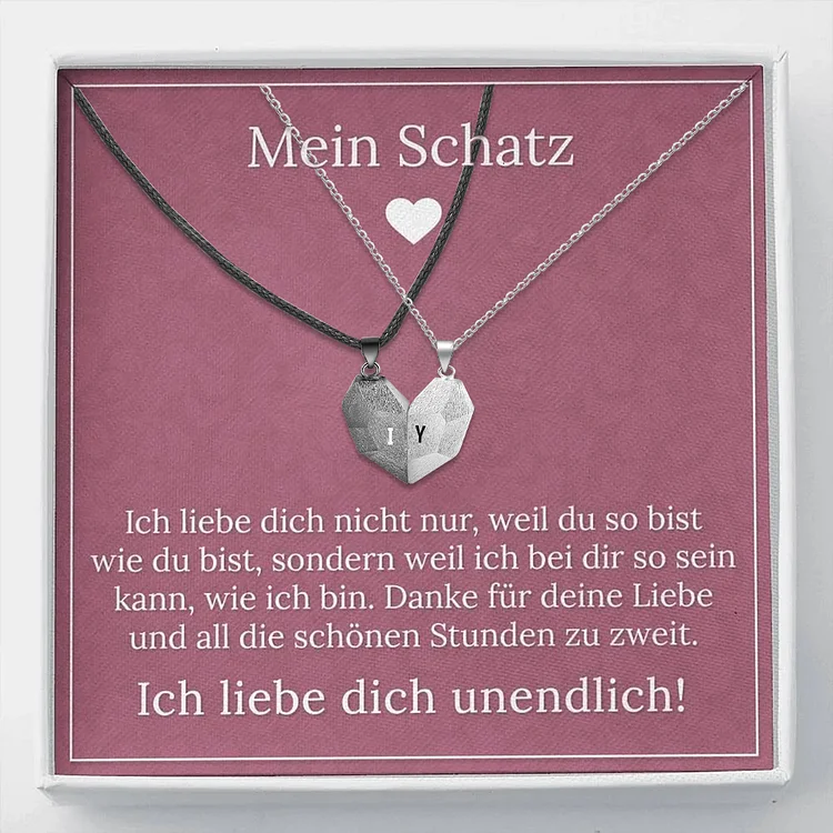 Personalisierte 2 Buchstaben Herz Magnetische Halskette-An Meinen Schatz-Geschenk mit Rosa Nachrichtenkarte 