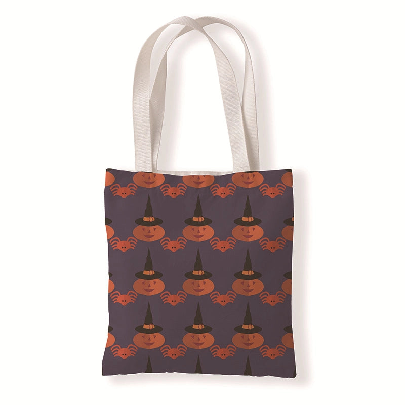 Halloween Women’s Medium Canvas Pumpkin Letter Elegant Streetwear Square Open Canvas Bag