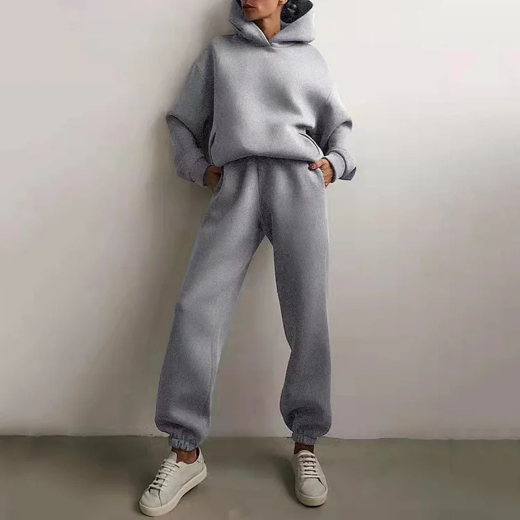 Fashion Casual Polyester Hoodie Two-Piece Set