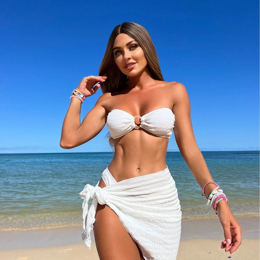 Uveng 2023 New Texture Rag Bra Three-Piece Swimsuit Swimsuit Bikini