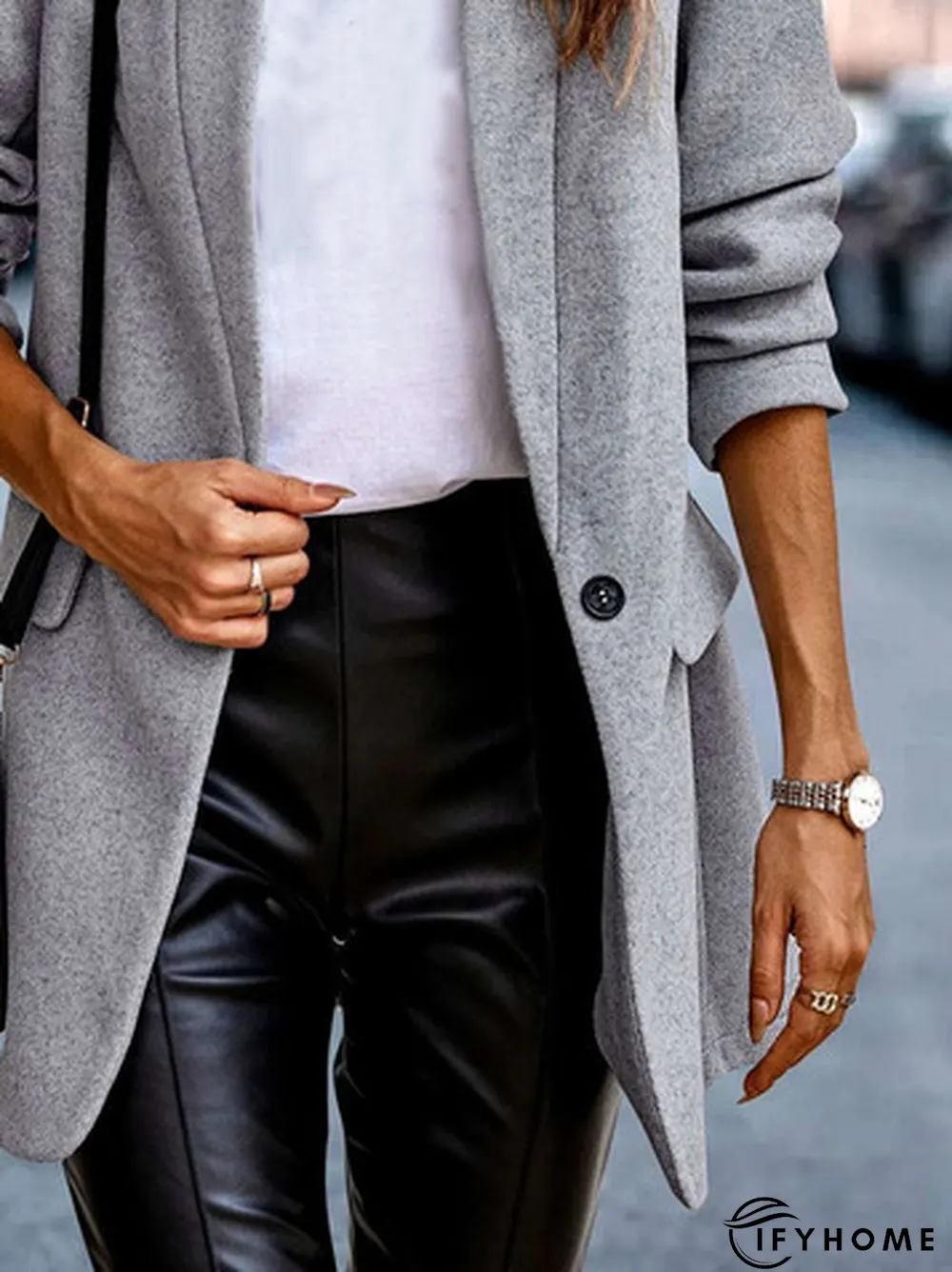 Casual Plain Loose Shawl Collar Patch Pockets Overcoat | IFYHOME