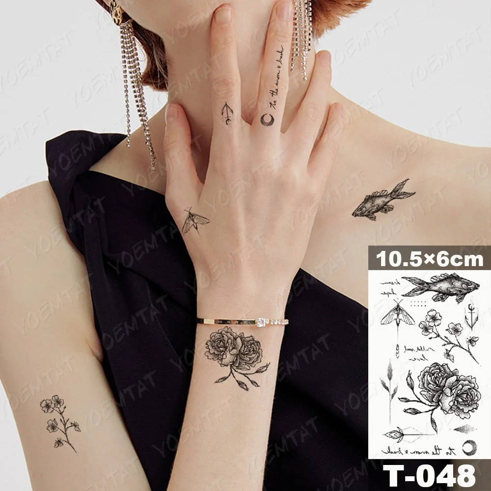Waterproof Temporary Tattoo Sticker Moth Butterfly Wolf Snake Deer Panda Animal Flash Tatto Women Men Kids Body Art Fake Tattoos