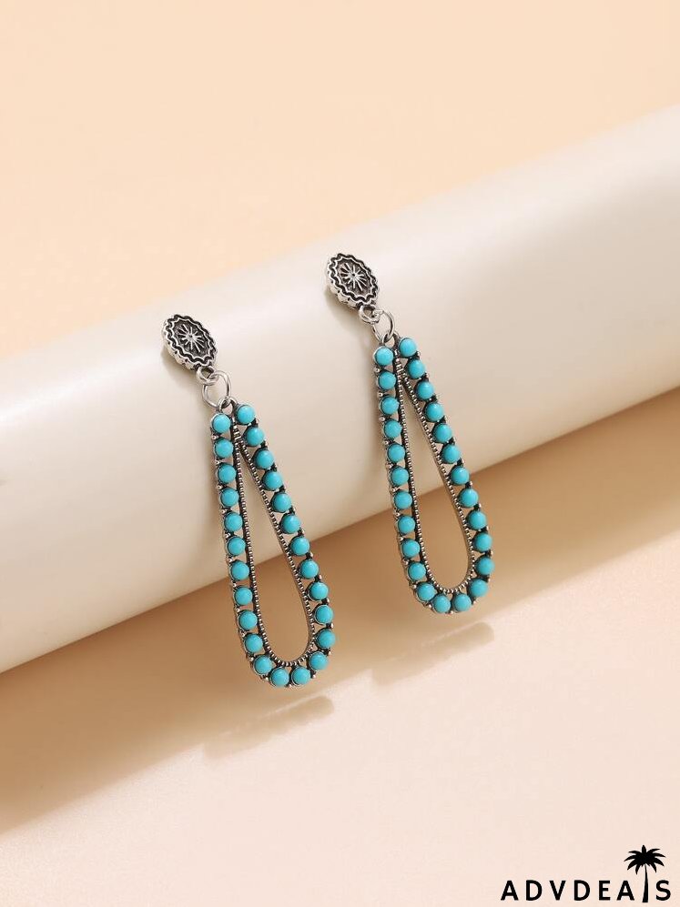 Bead Decor Hollow Out Water Drop Earrings