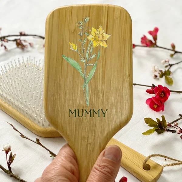 Birth Flower Paddle Hair Brush