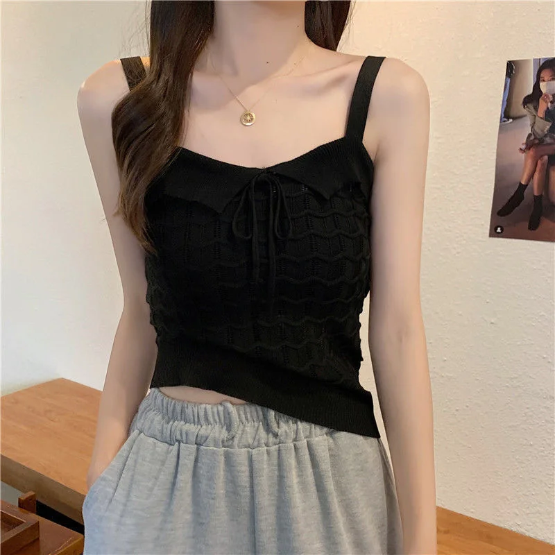 Brownm Brownm New Small Fresh Sweet Hottie Sling Female Summer Wear Inner Vest Bow Hollow Sleeveless Top