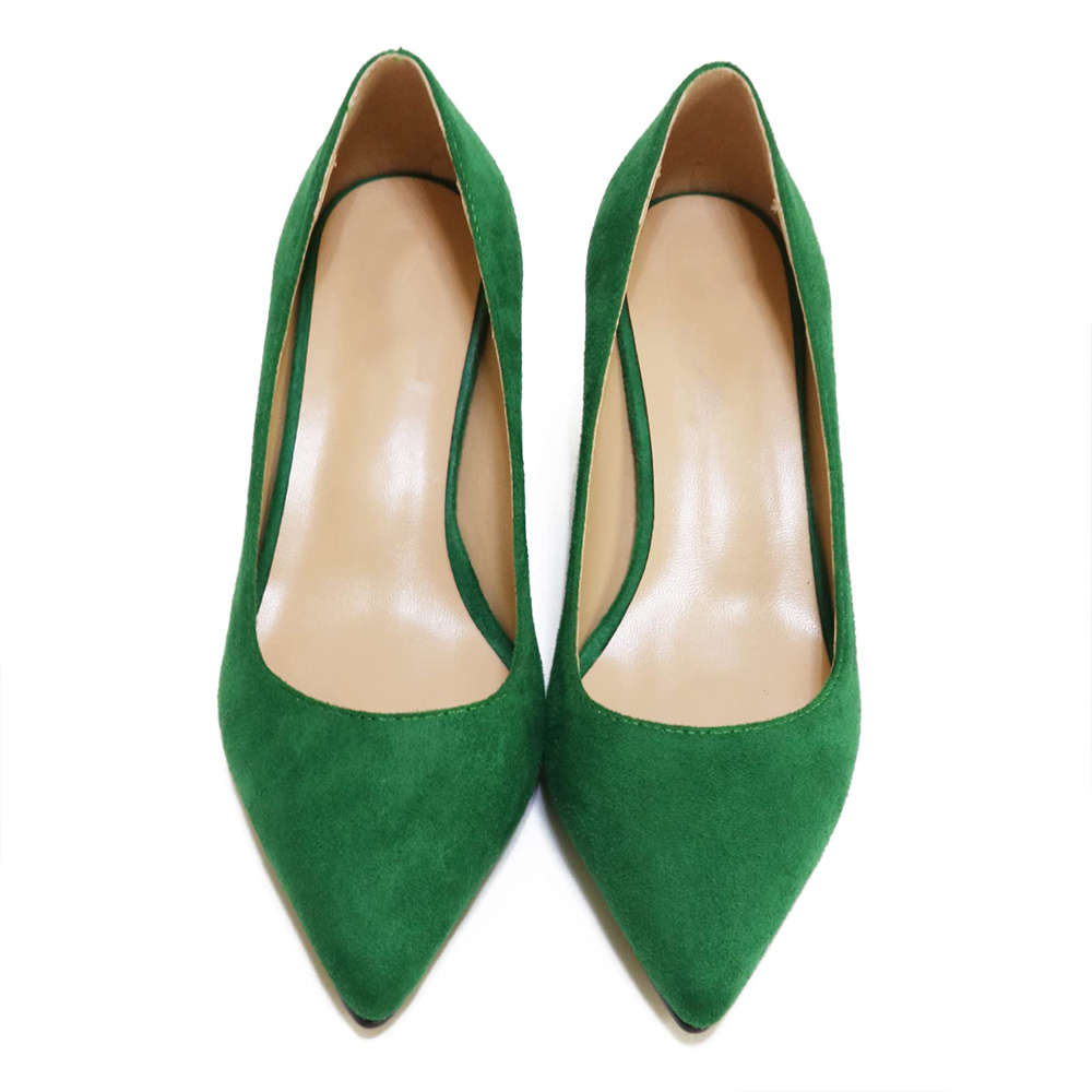 65mm Women Chunky Heels Red Bottom Shoes Comfortable Middle Block Heel Pumps Suede-MERUMOTE